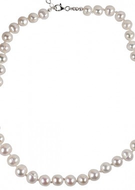 JT - Jt Unisex ασημένιο κολιέ φυσικά μαργαριτάρια 8mm - 9mm 45 εκ. + 5cm προέκταση